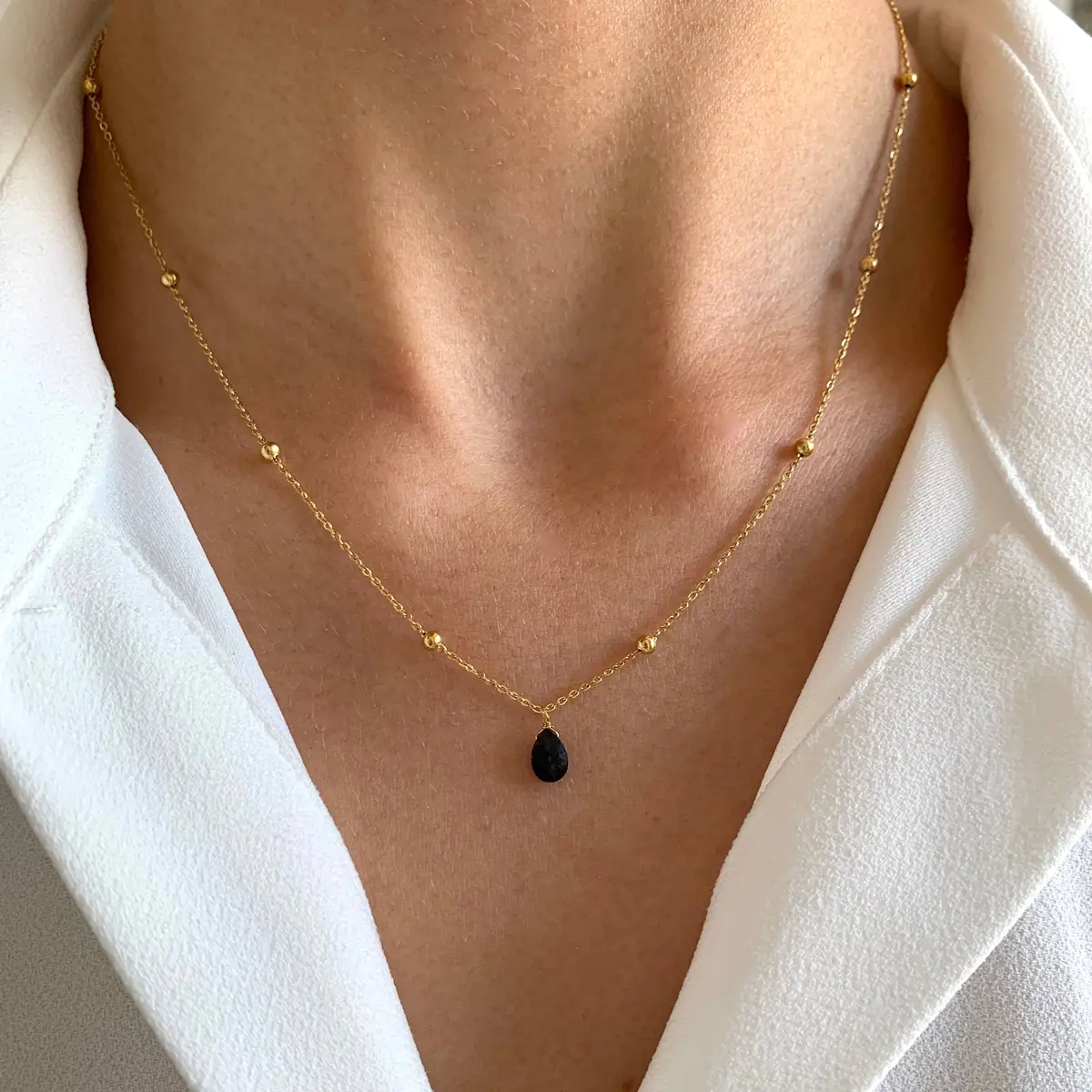 Victoire Collection Fine Necklace With Black Onyx Stone Pendant: Black Onyx 1
