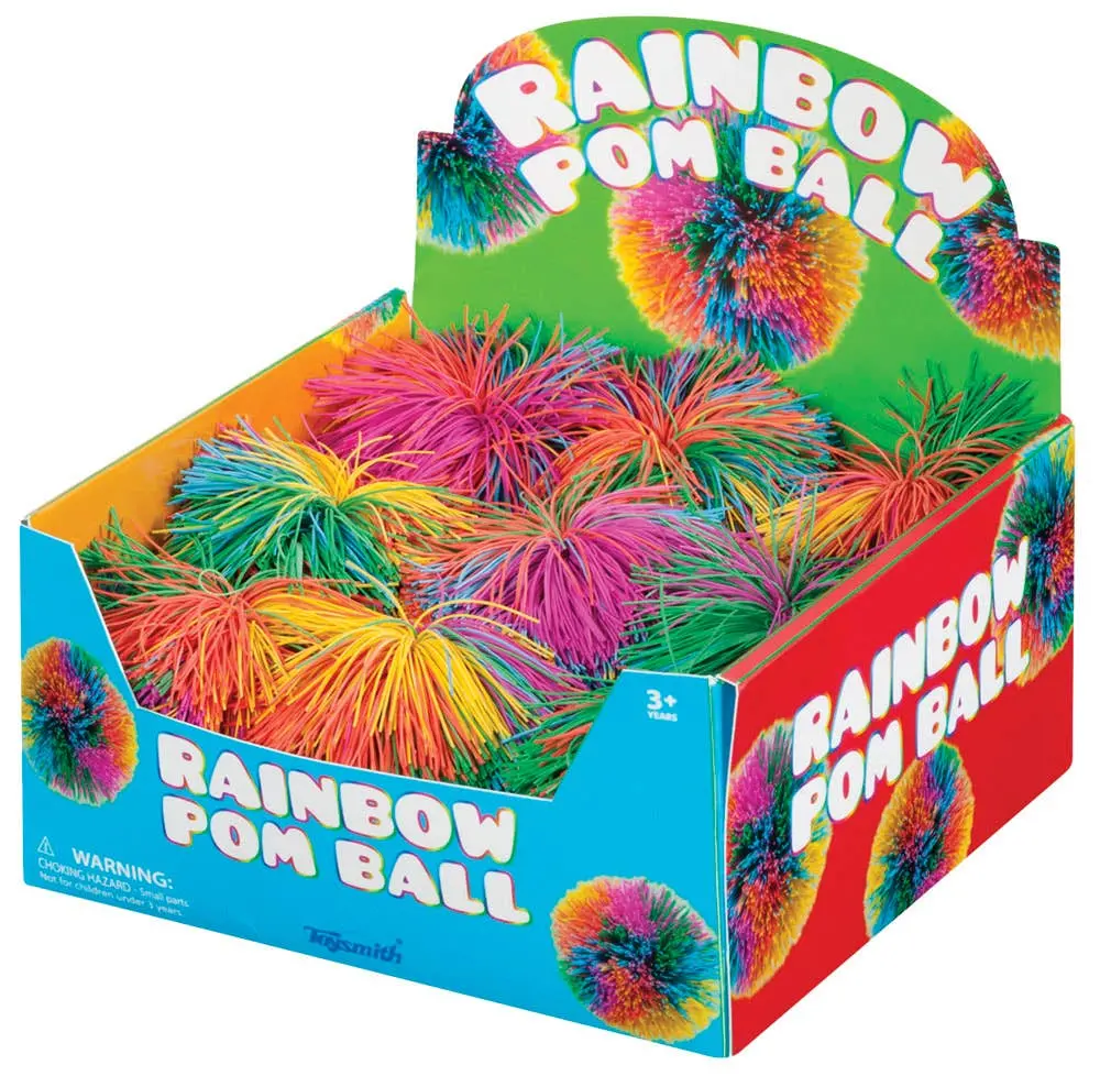 Toysmith 3.5" Rainbow Pom Ball, Squishy, Soft, Colorful 1
