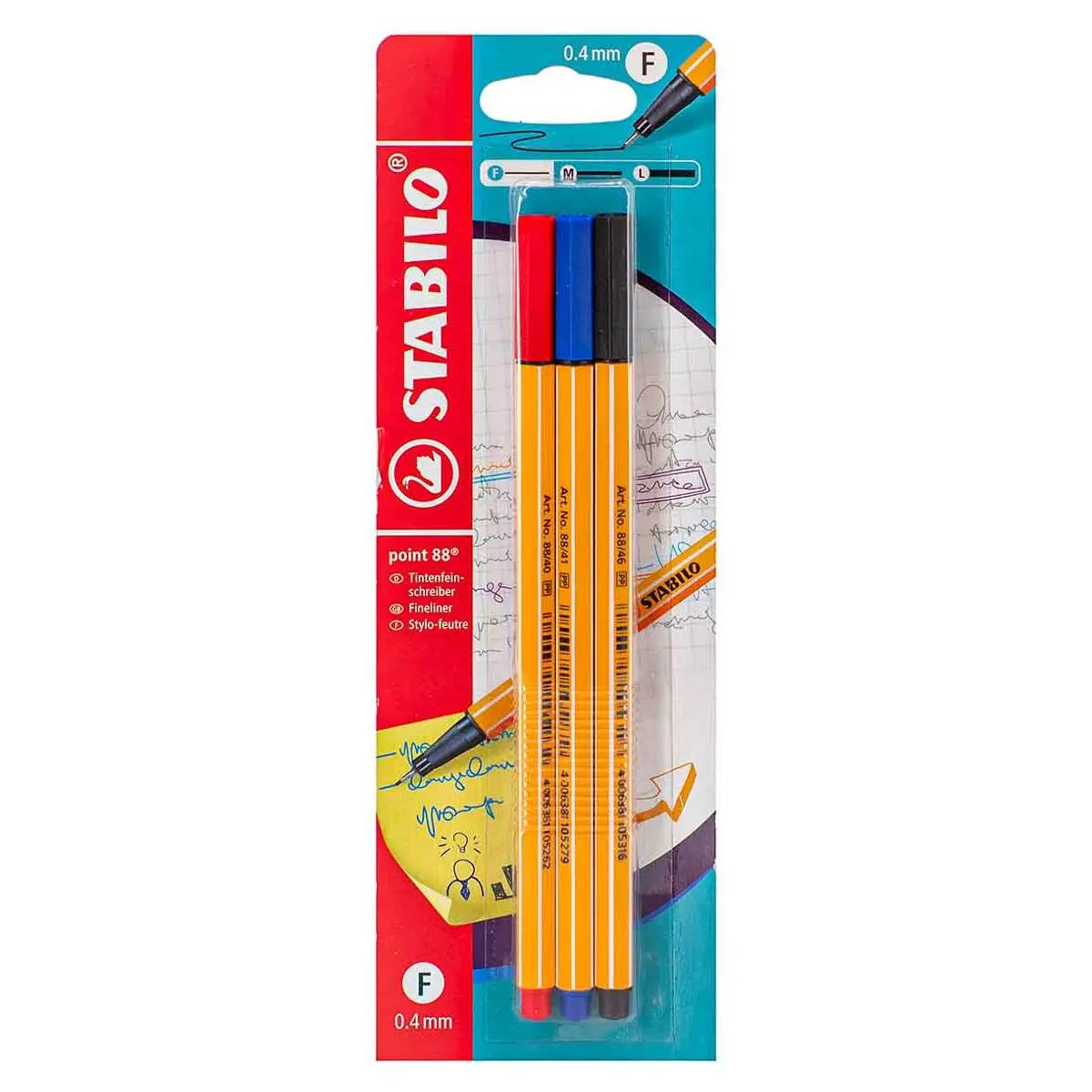 Stabilo Point 88 Fineliner Pens Black, Blue, Red (3 Pack) 1