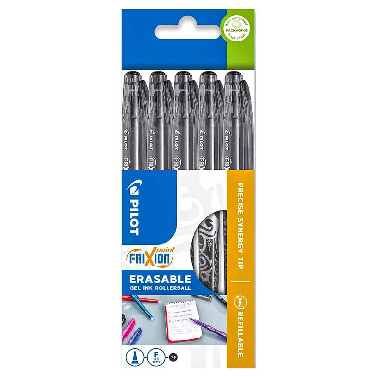 Pilot Frixion Point F 0.5 Erasable Black Gel Ink Rollerball Pen (5 Pack) 1