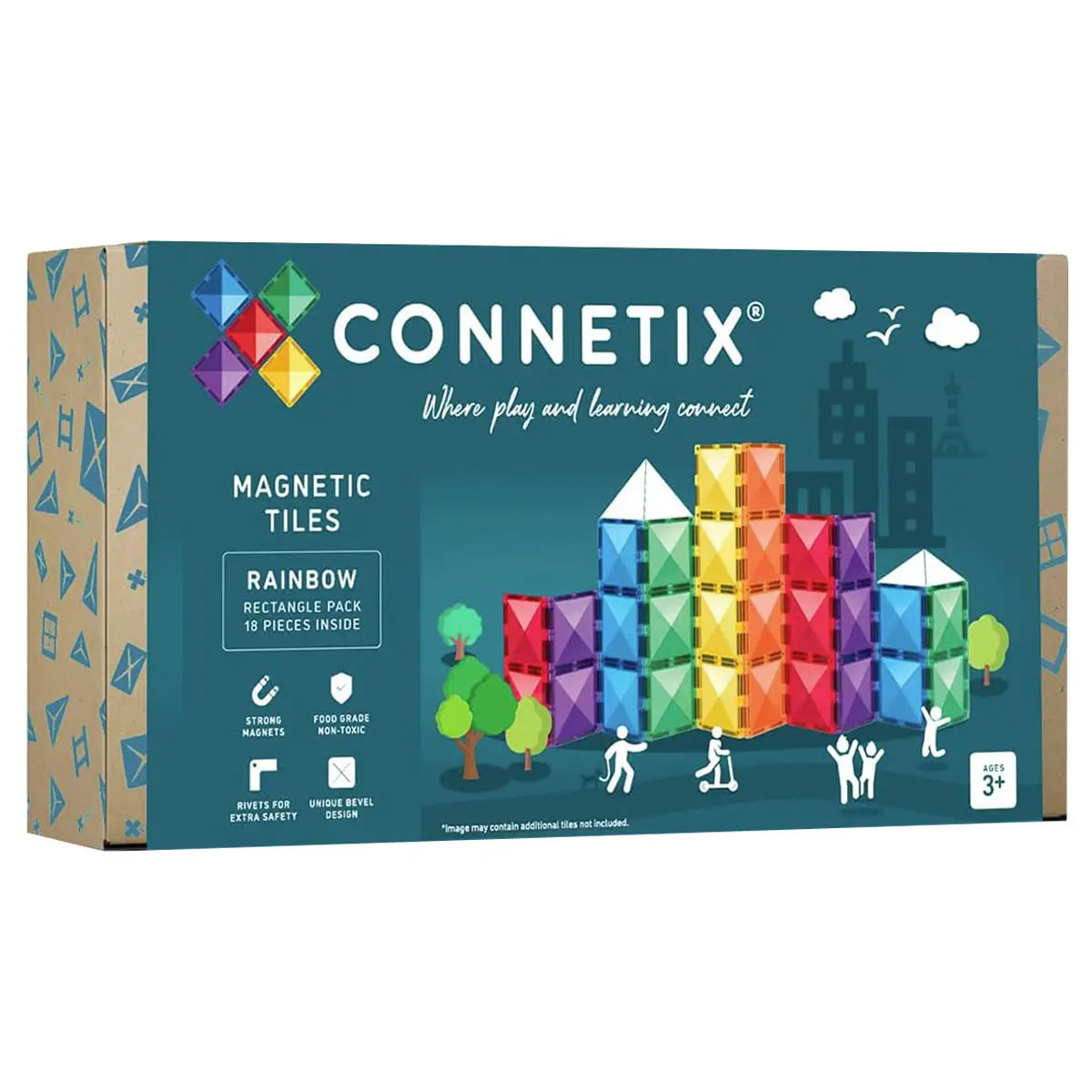 Connetix Magnetic Tiles Rainbow Rectangle Pack 18 Pieces 1