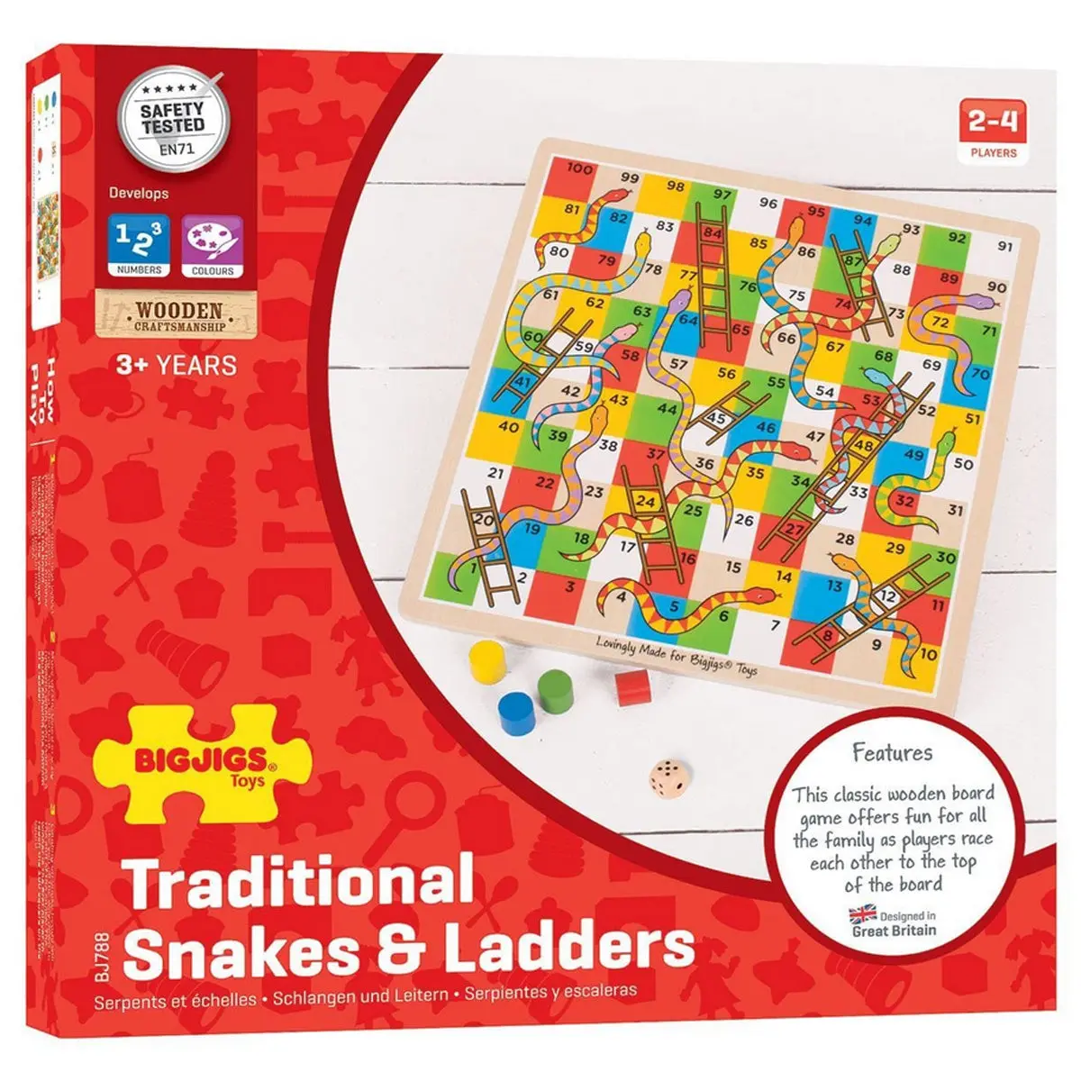 Traditional Snakes & Ladders Wooden Board Game 1