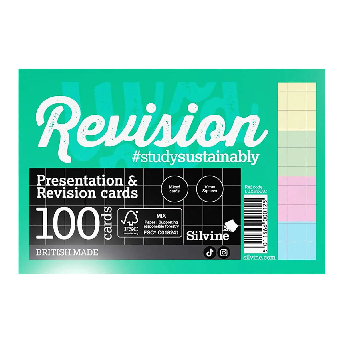 Silvine A6 Presentation & Revision 100 Cards In Assorted Colours With Squares 1