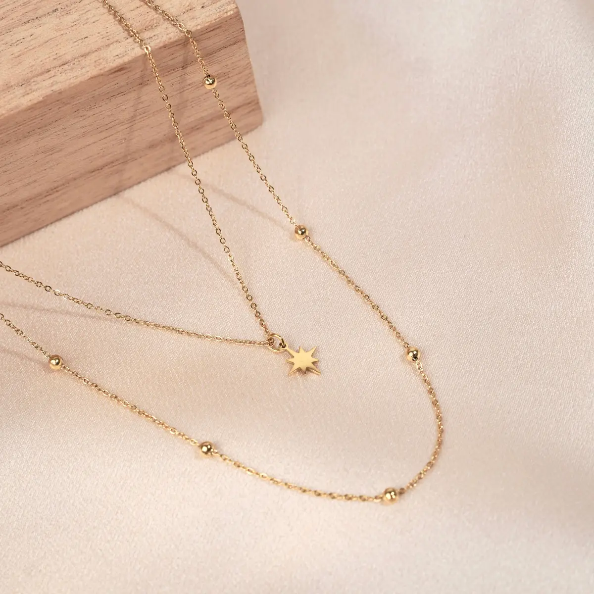 Victoire Collection - Stainless Steel Ball Chain Star Pendant Necklace 2