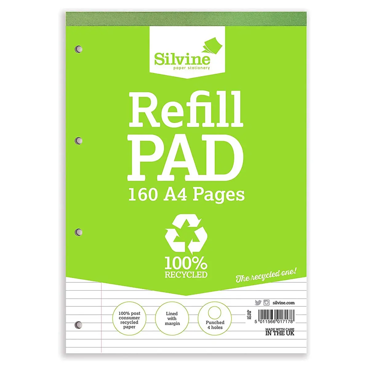 Silvine A4 Refill Pad 100% Recycled 160 Pages Ruled 1