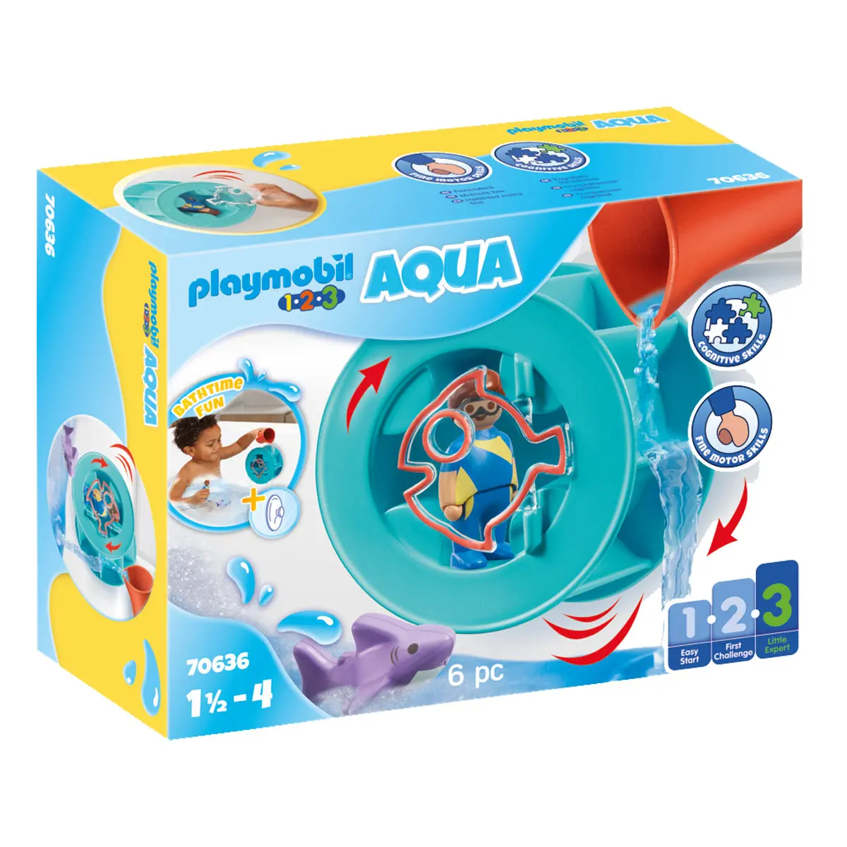 Playmobil 1.2.3 Aqua Water Wheel With Baby Shark Bath Toy 1