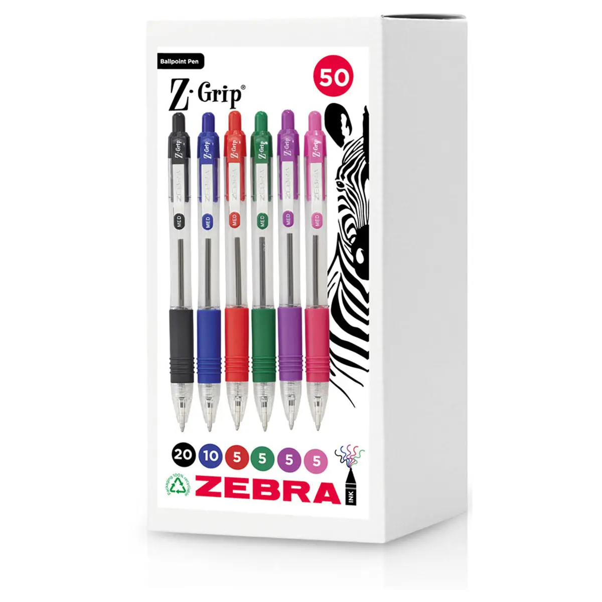 Zebra Pens Z-Grip Ballpoint Assorted Ink 50 Pack 1