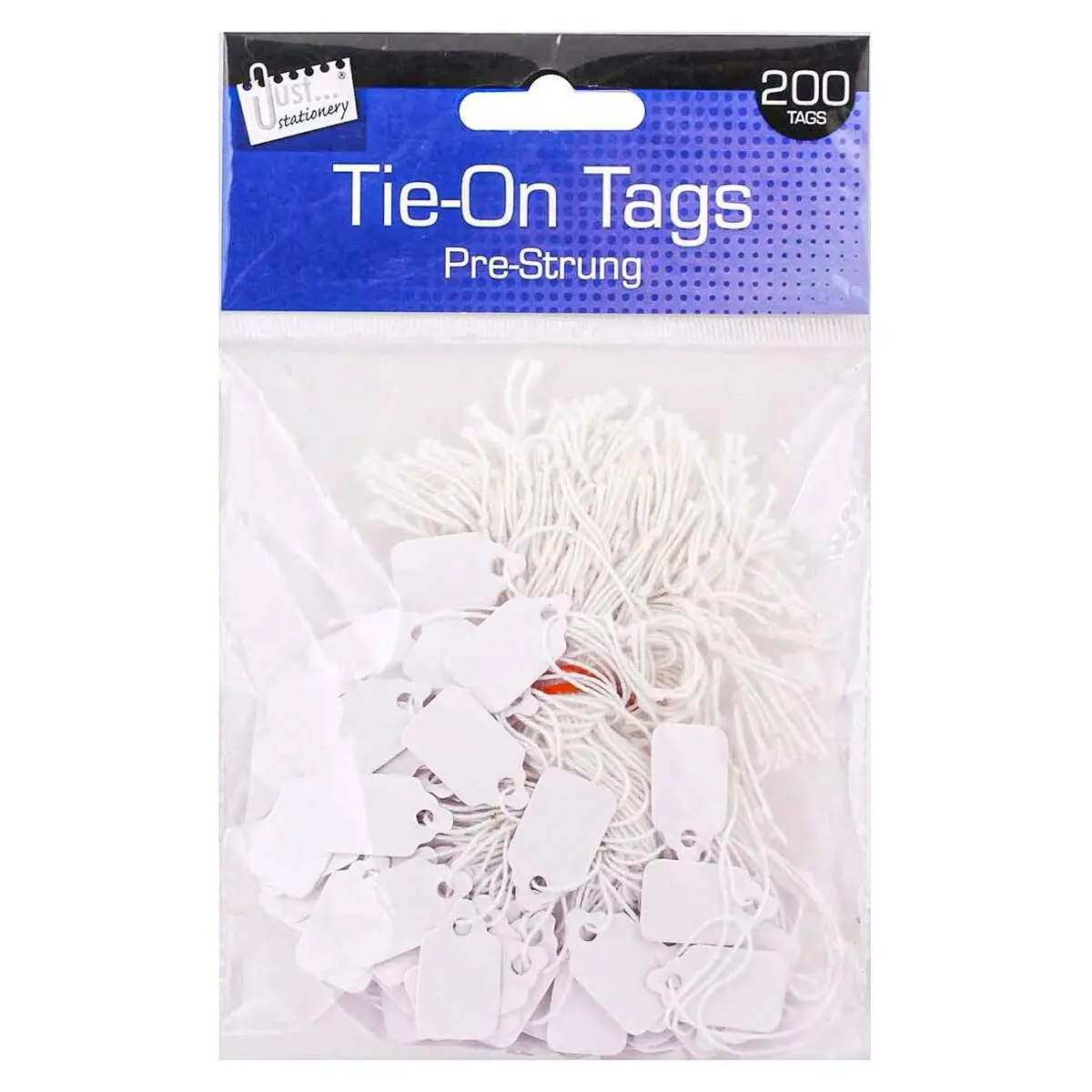 Just Stationery Tie-On Tags Pre-Strung White (200 Pack) 1