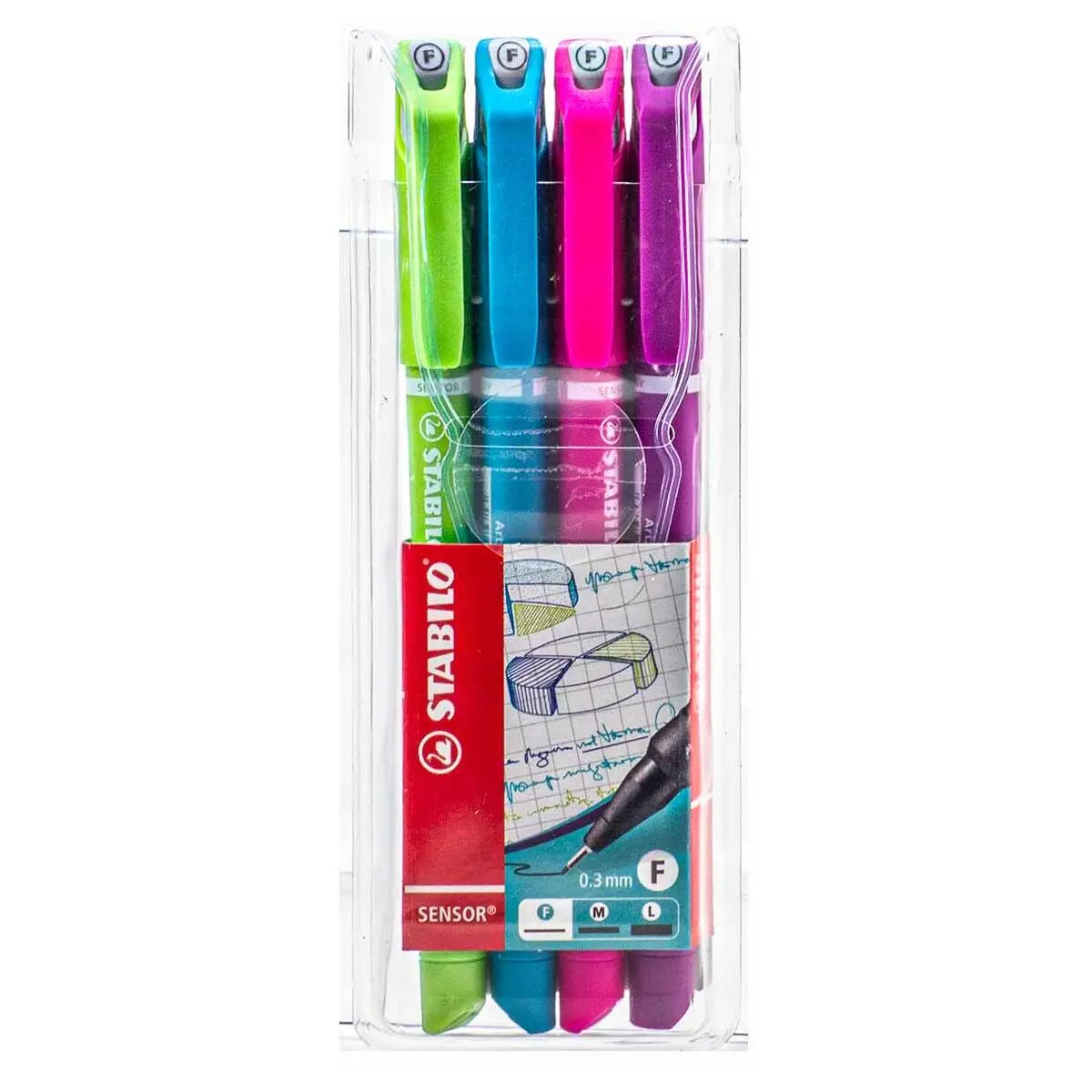 Stabilo Sensor F Fineliner Pens Light Green, Turquoise, Pink, Lilac (4 Pack) 1