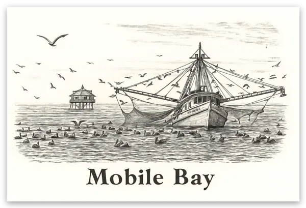 Mobile Bay Shrimp Boat Sticker 1