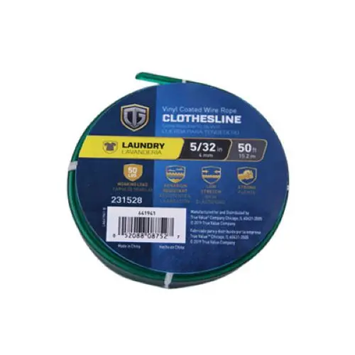 Tru-Guard 641941 5/32" X 50' Ft Roll Of Green Pvc Coated Clothesline Wire - Quantity Of 12 1