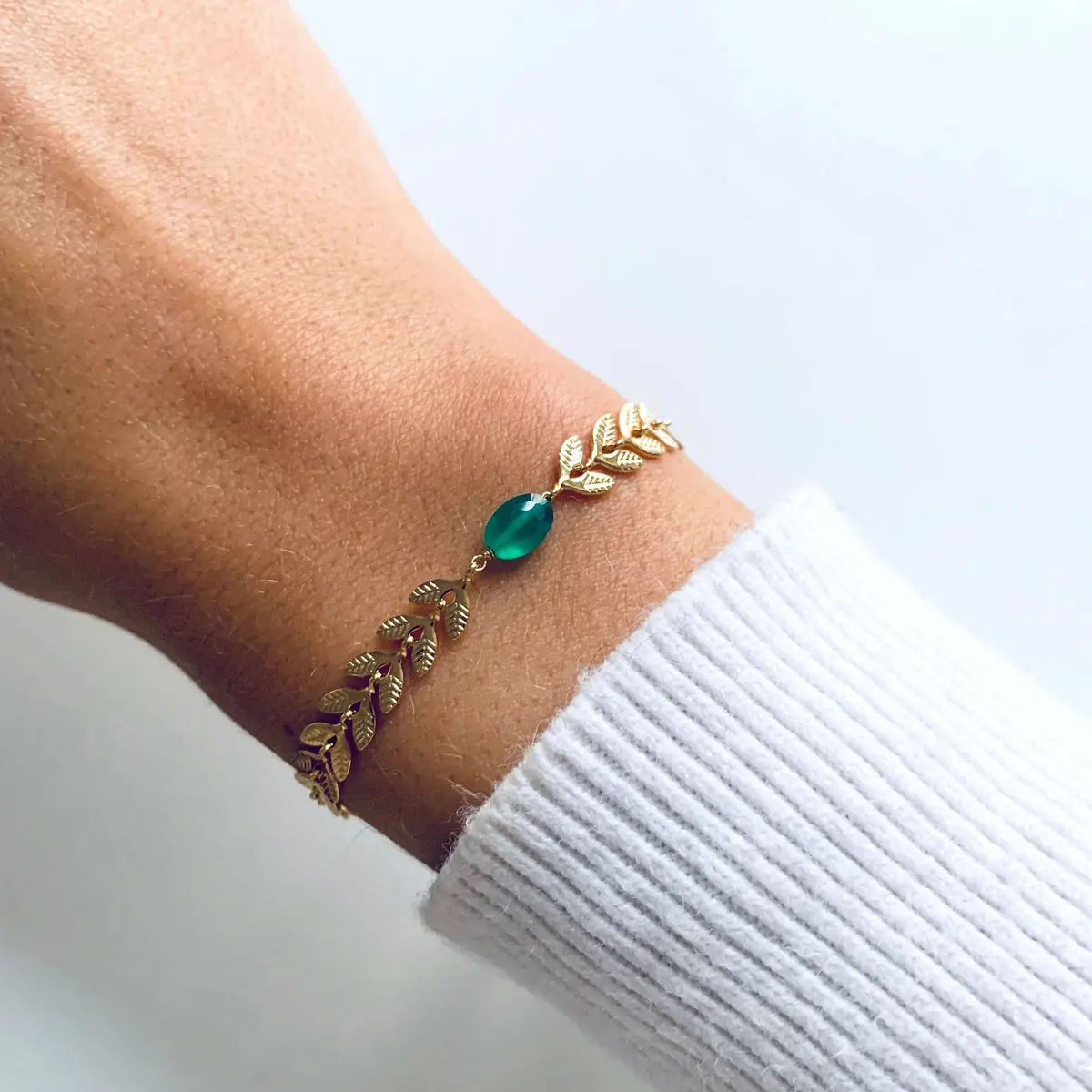 Victoire Collection Green Stone Agate Laurel Bracelet: Agate 1