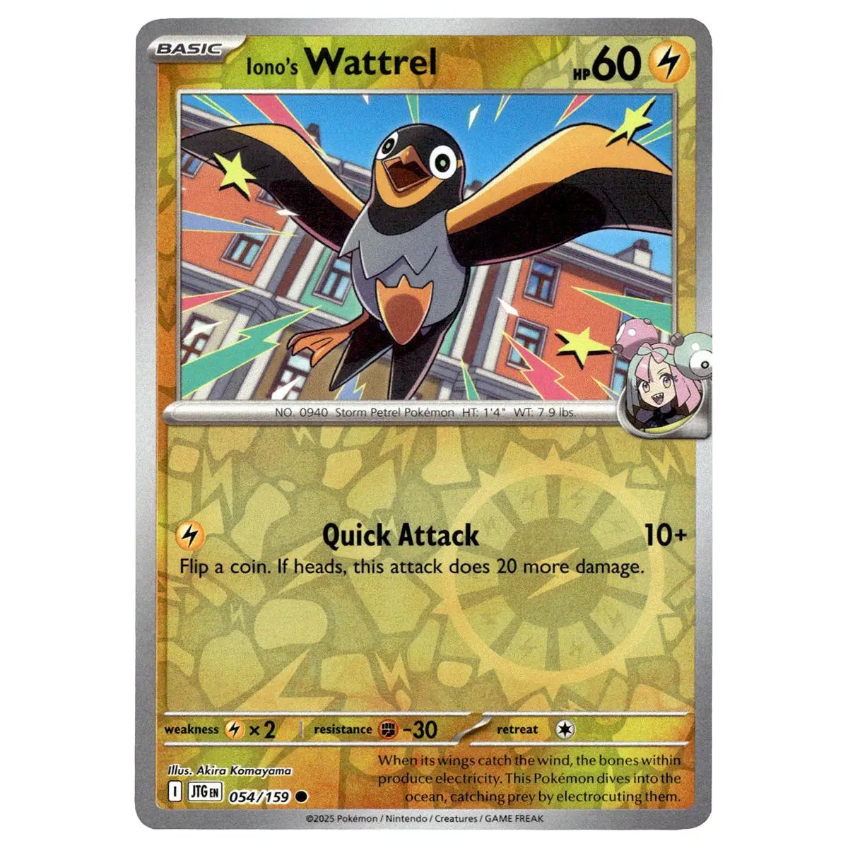 Iono's Wattrel #054/159 Pokémon Sv09: Journey Together Reverse Holo 1