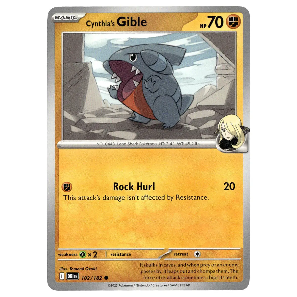 Cynthia's Gible #102/182 Pokémon Sv10: Destined Rivals 1