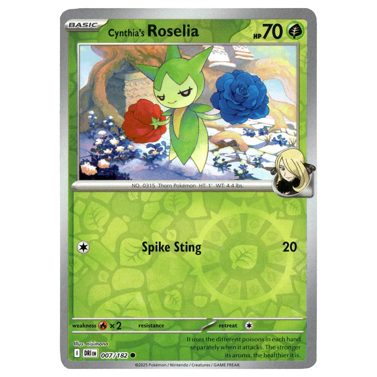Cynthia's Roselia #007/182 Pokémon Sv10: Destined Rivals Reverse Holo 1
