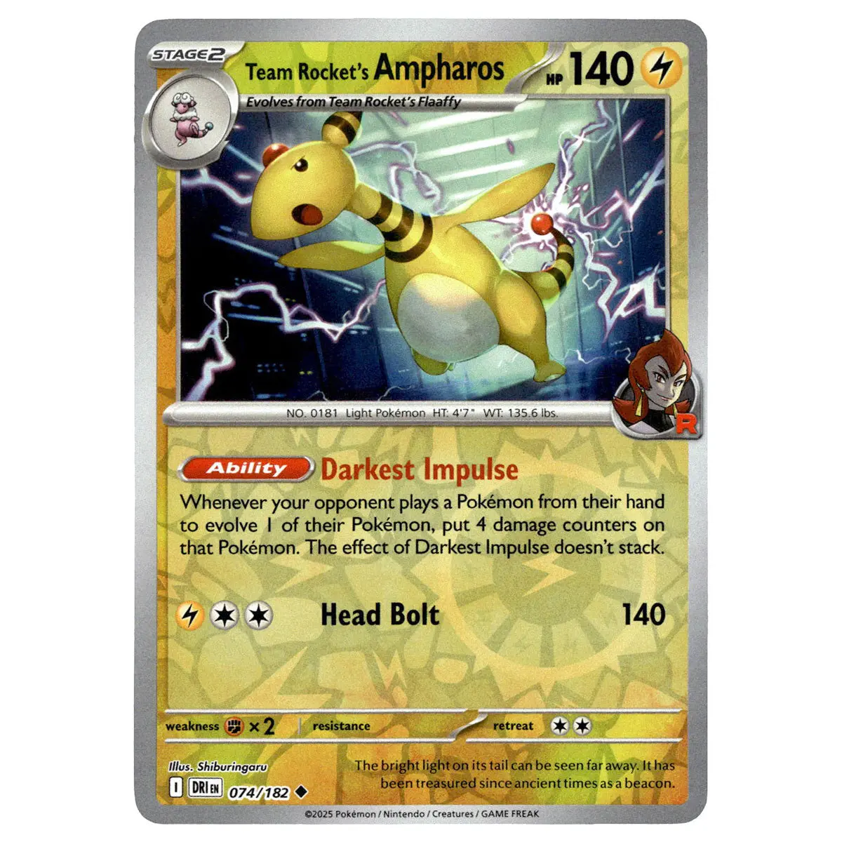 Team Rocket's Ampharos #074/182 Pokémon Sv10: Destined Rivals Reverse Holo 1