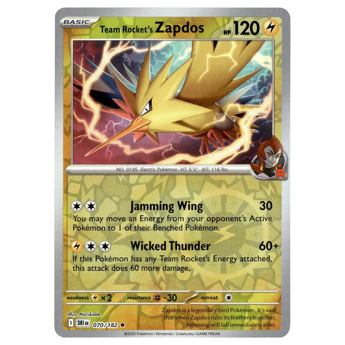 Team Rocket's Zapdos #070/182 Pokémon Sv10: Destined Rivals Reverse Holo 1