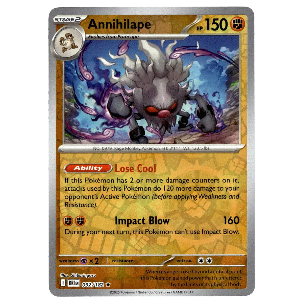 Annihilape #092/182 Pokémon Sv10: Destined Rivals Reverse Holo 1