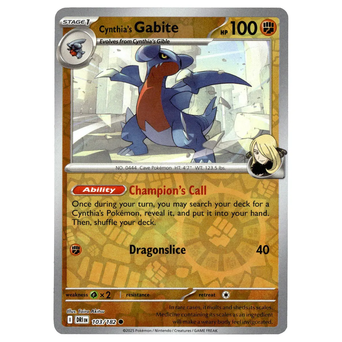 Cynthia's Gabite #103/182 Pokémon Sv10: Destined Rivals Reverse Holo 1