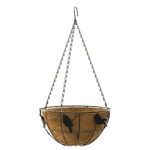 Green Thumb 84252Gt 14" Black Round Steel Hanging Basket Planter With Bird Design - Quantity Of 12 1