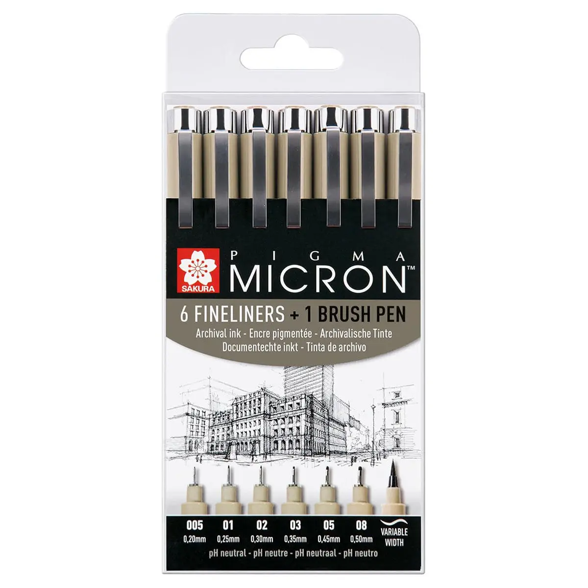 Sakura Pigma Micron 6 Fineliners + 1 Brush Pen Set 1