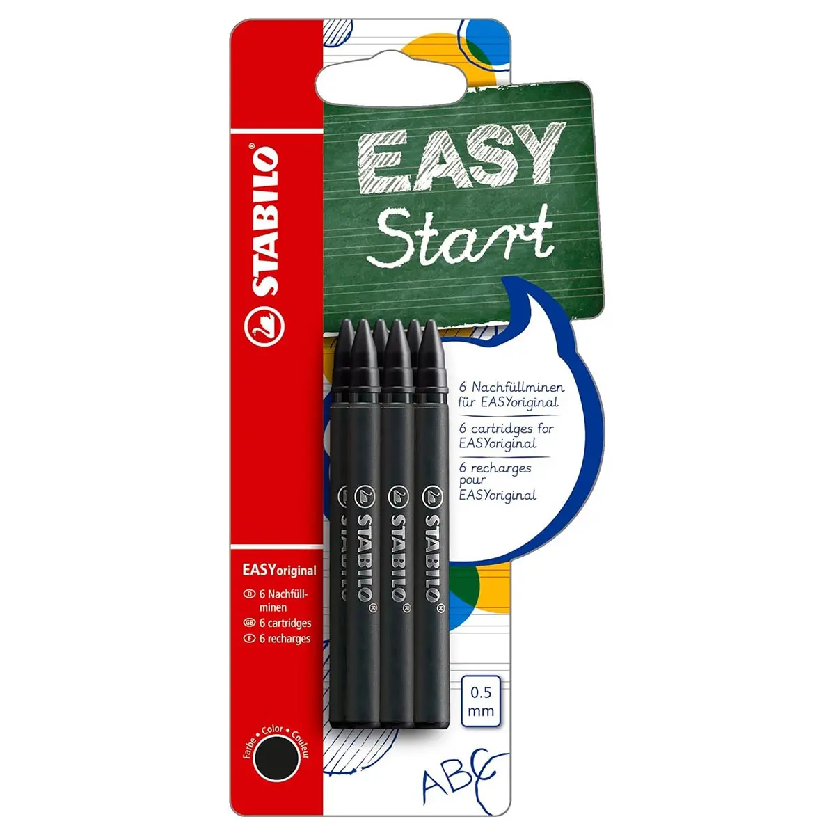 Stabilo Easyoriginal Handwriting Rollerball Pen Black Refill Cartridges (6 Pack) 1