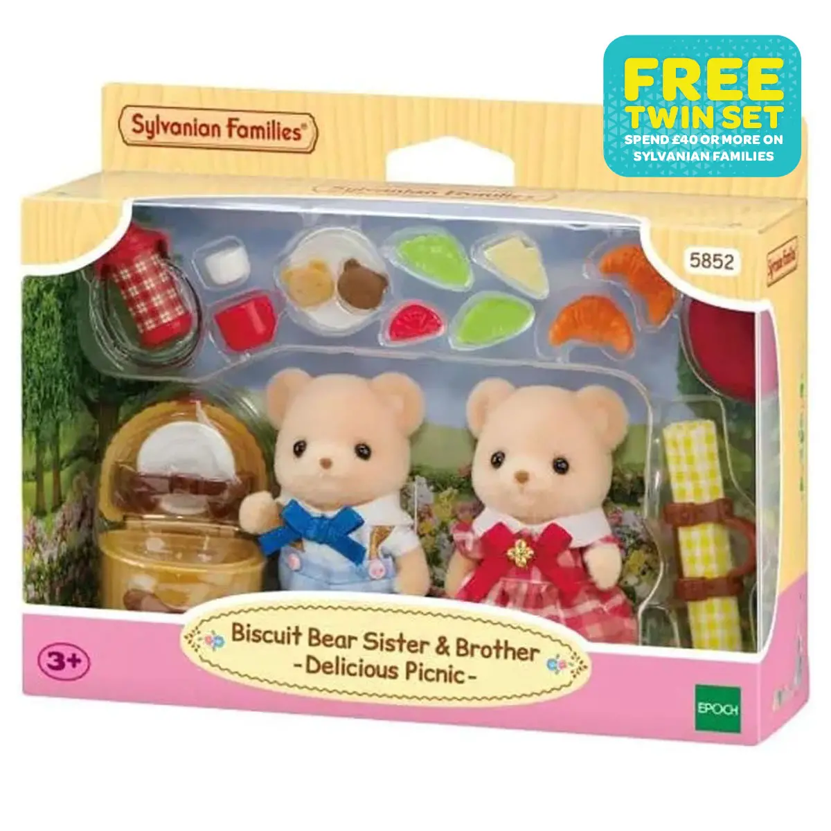 Sylvanian Familes Biscuit Bear Sister & Brother Delicious Picnic Playset 1