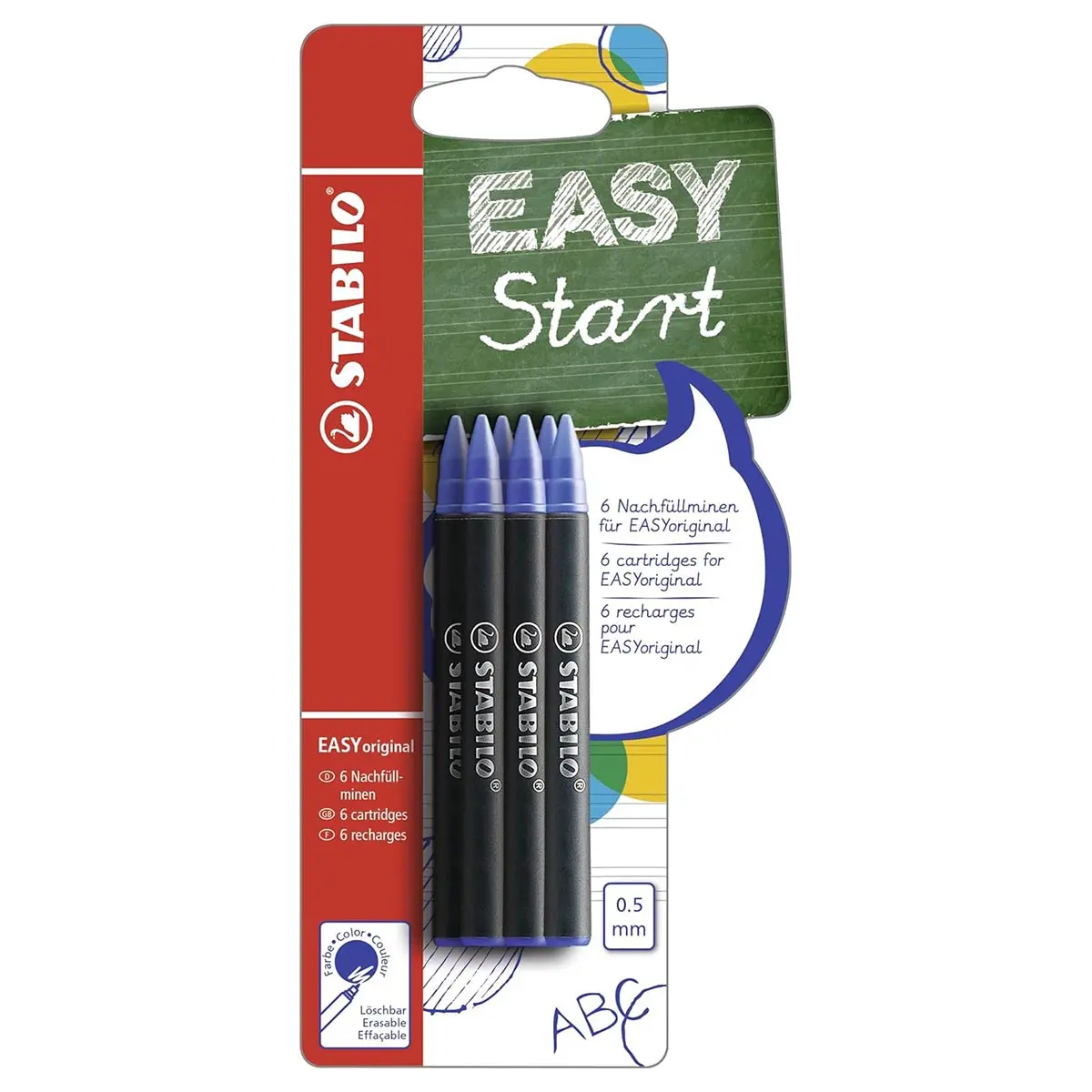 Stabilo Easyoriginal Handwriting Rollerball Pen Blue Refill Cartridges (6 Pack) 1