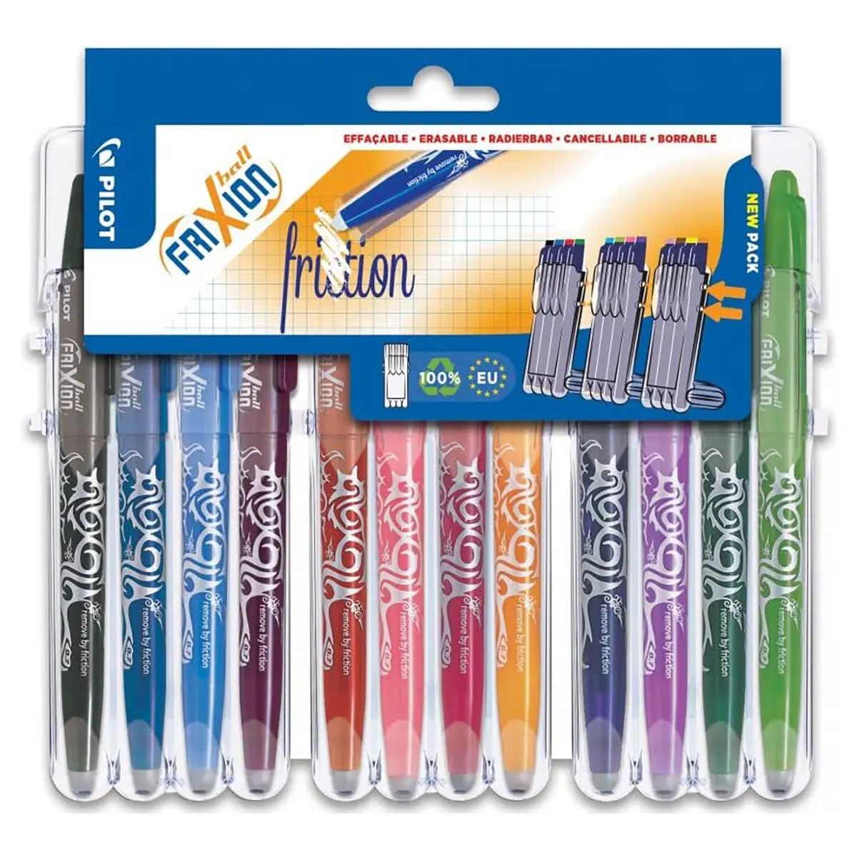 Pilot Frixion Ball Medium Line Pen In Assorted Colours (12 Pack) 1