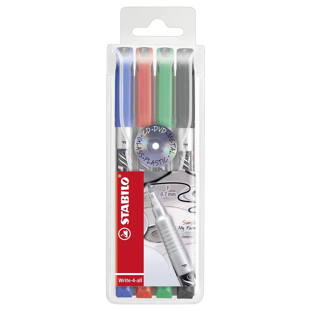 Stabilo Write-4-All Permanent F Marker Blue, Red, Green, Black (4 Pack) 1