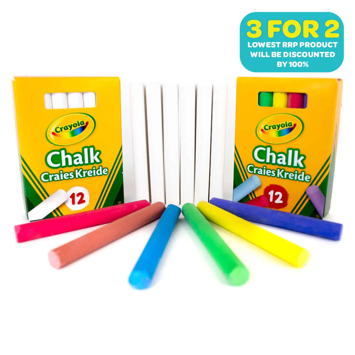 Crayola 12 White And 12 Coloured Anti-Dust Chalks Bundle 1