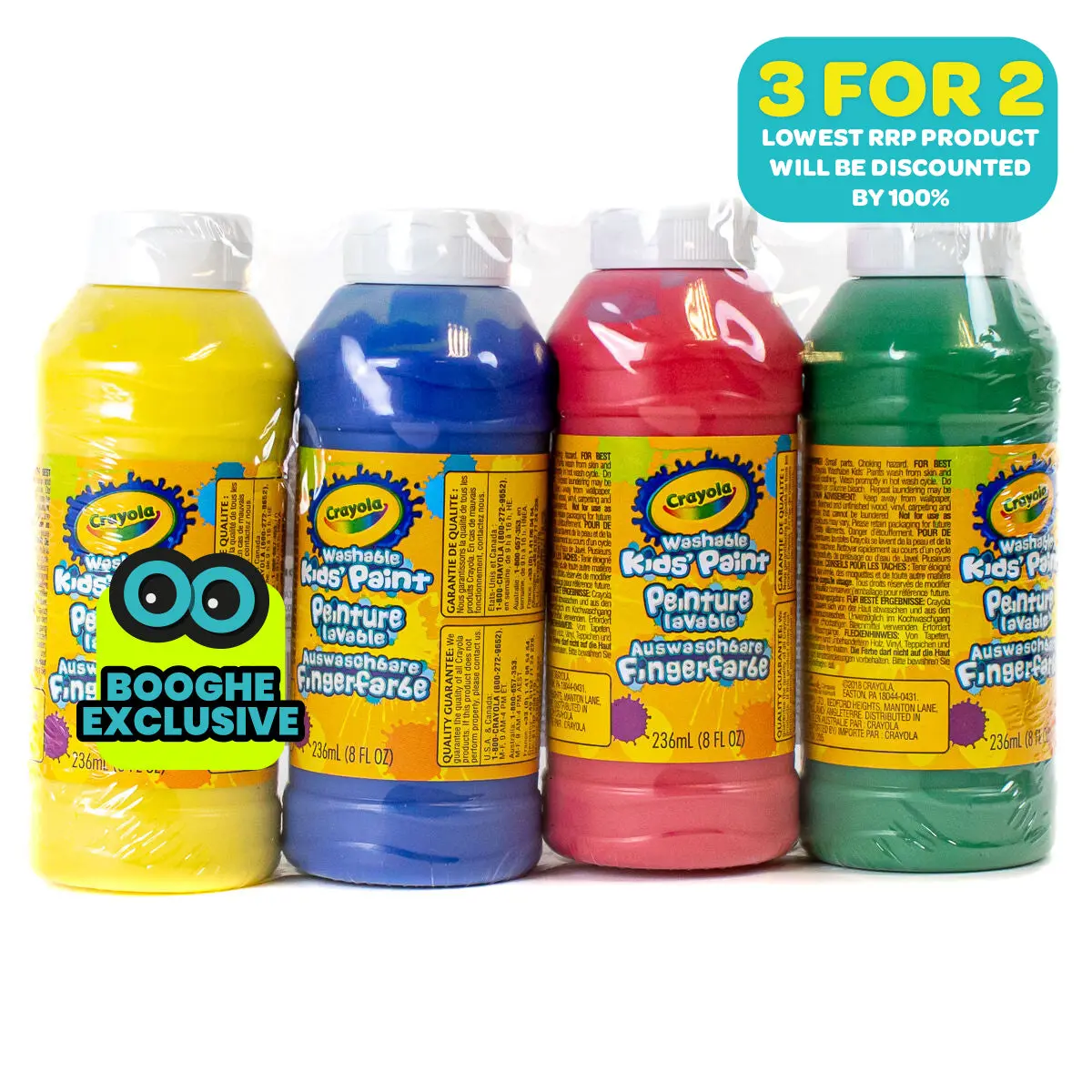 Crayola Washable Kids' Paint Assorted Colours Pack Of 4 1