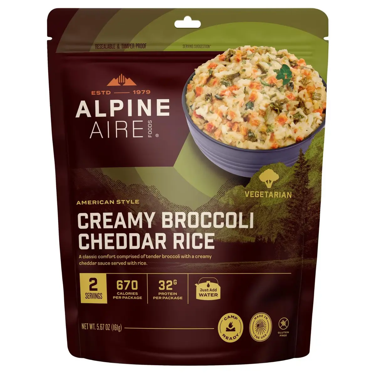 Alpineaire Creamy Broccoli Cheddar Rice Freeze-Dried Meal 1