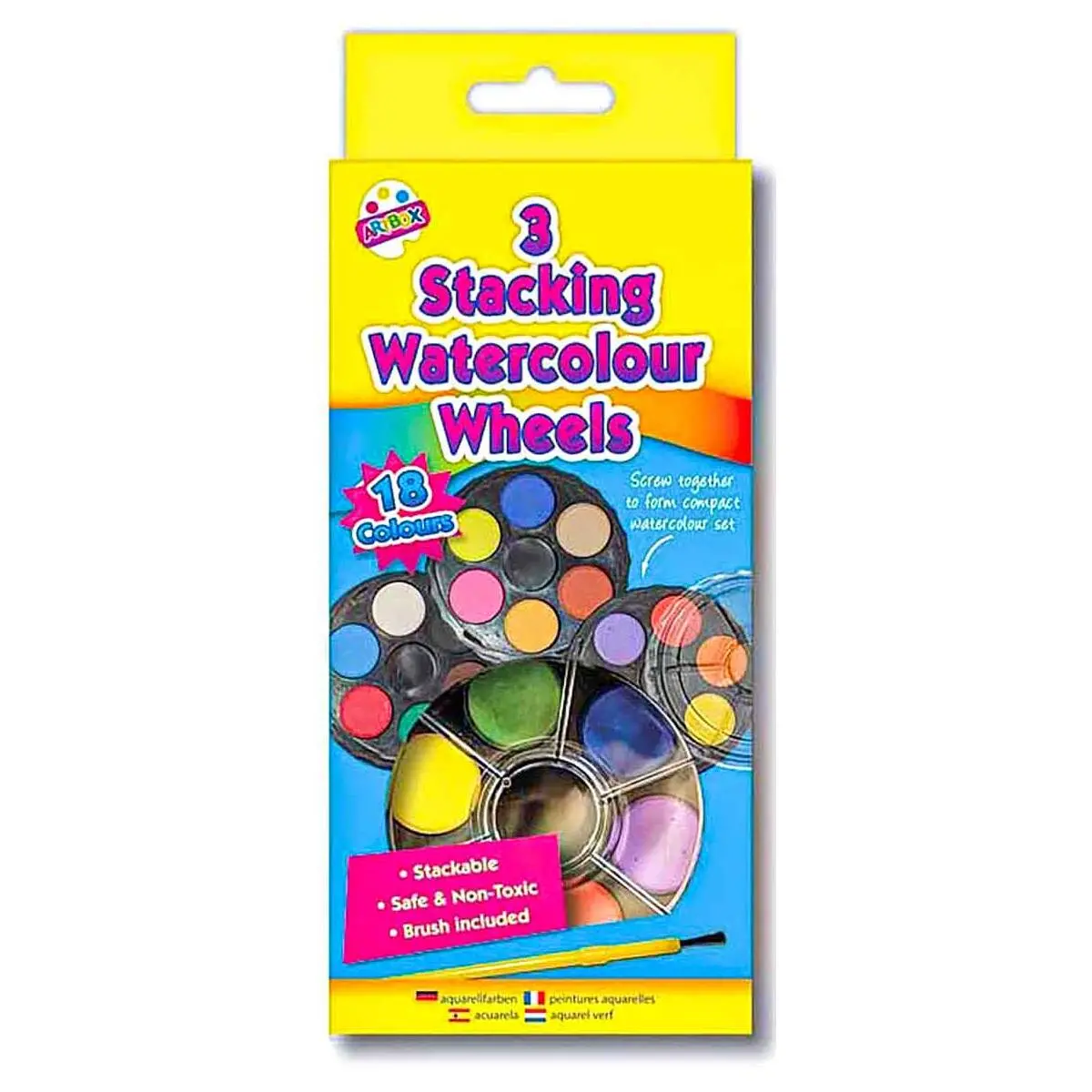 Artbox 3 Stacking Watercolour Wheels With Paintbrush 1