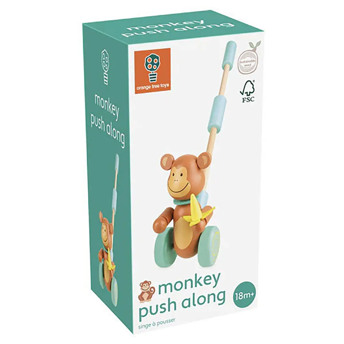 Orange Tree Toys Wooden Monkey Push Along 1
