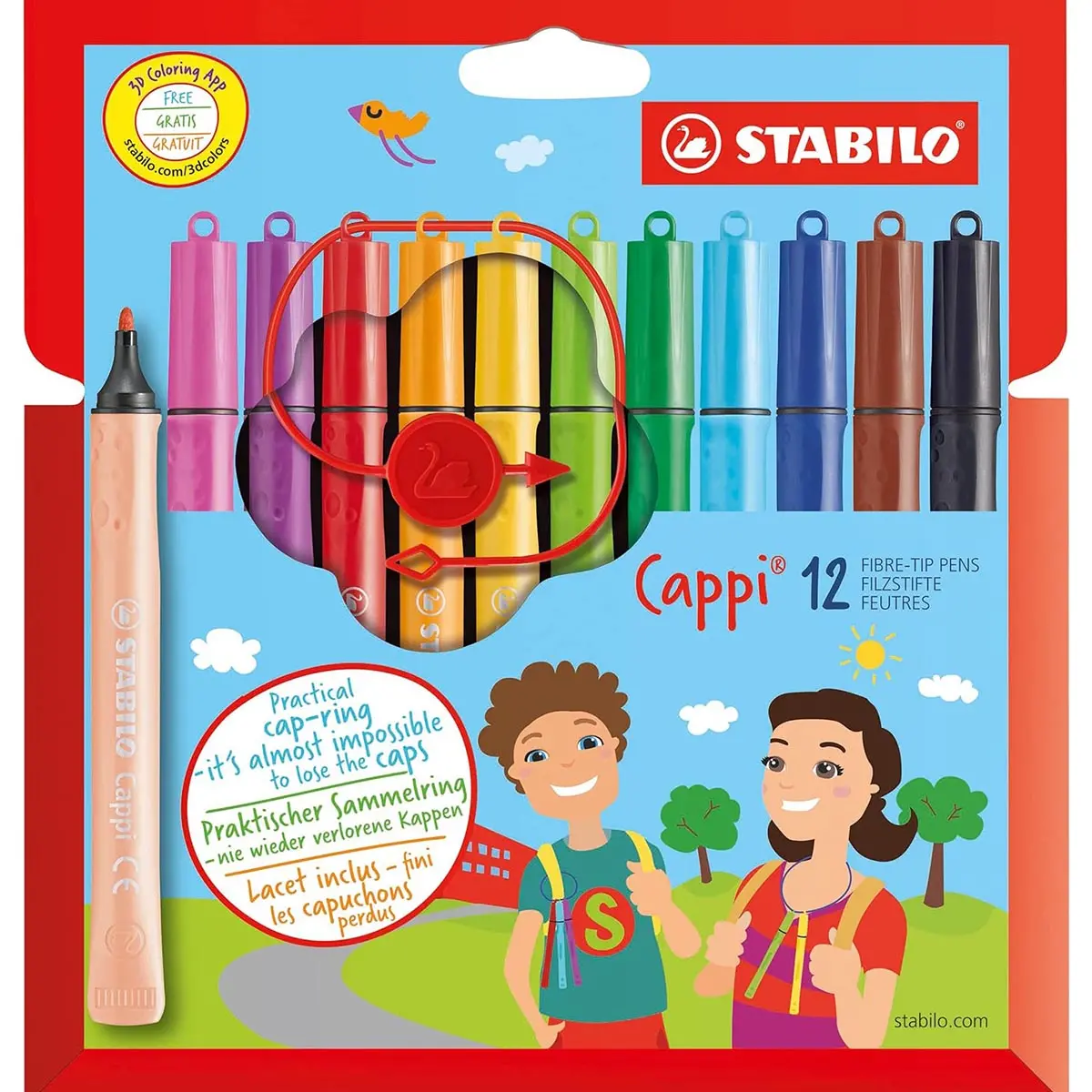 Stabilo Cappi 12 Fibre-Tip Pens With Cap Ring 1