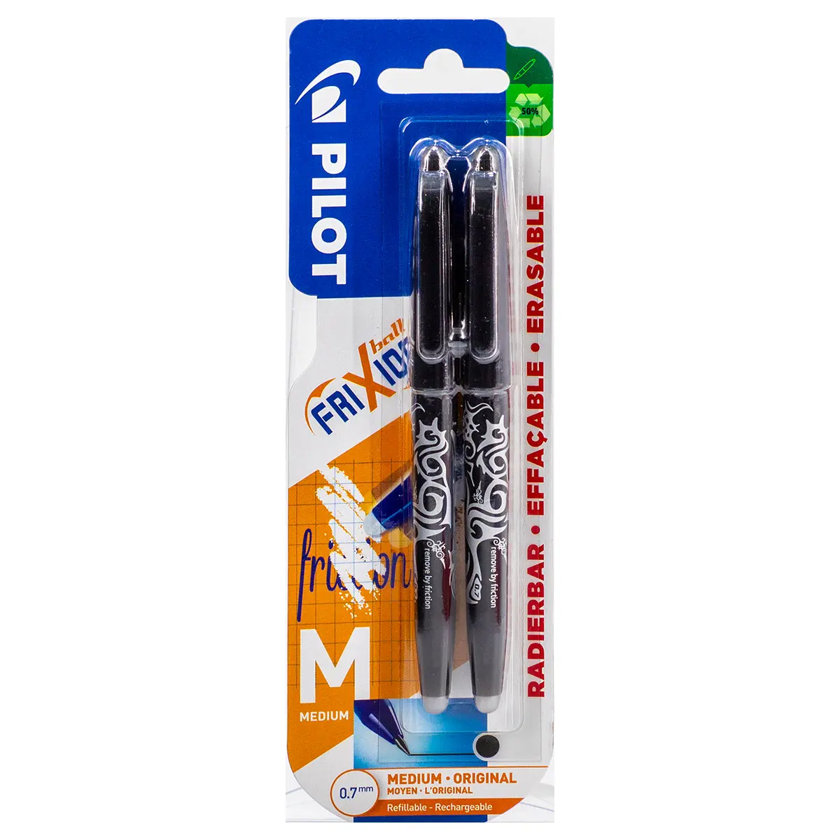 Pilot Frixion Ball Erasable And Refillable Black M Pen (2 Pack) 1