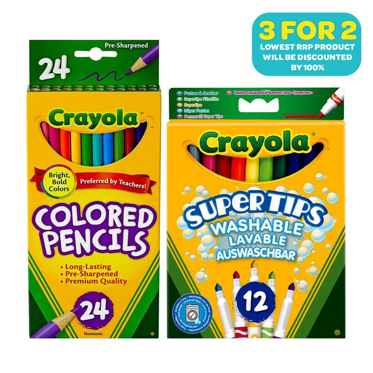 Crayola 24 Coloured Pencils And 12 Super-Tips Markers Bundle 1