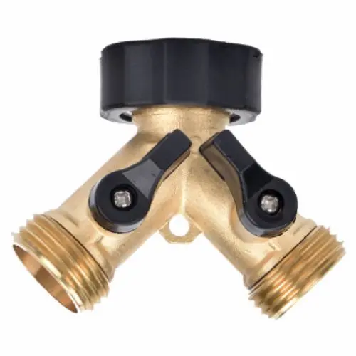 Zhejiang 30008 Brass 2-Way "Y" Garden Faucet Splitter Connector With Shut Offs - Quantity Of 5 1