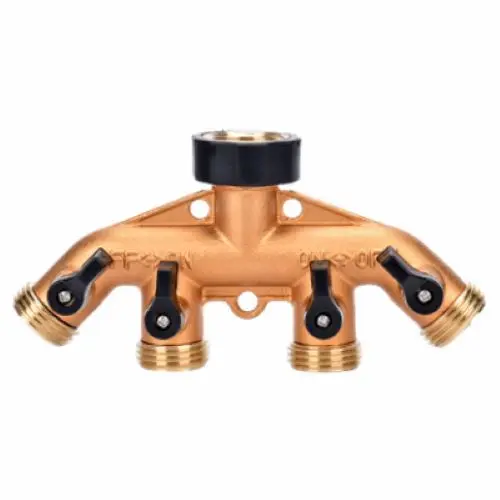 Zhejiang 30002 4-Way Brass Faucet Manifold Splitter With Shut Offs - Quantity Of 4 1