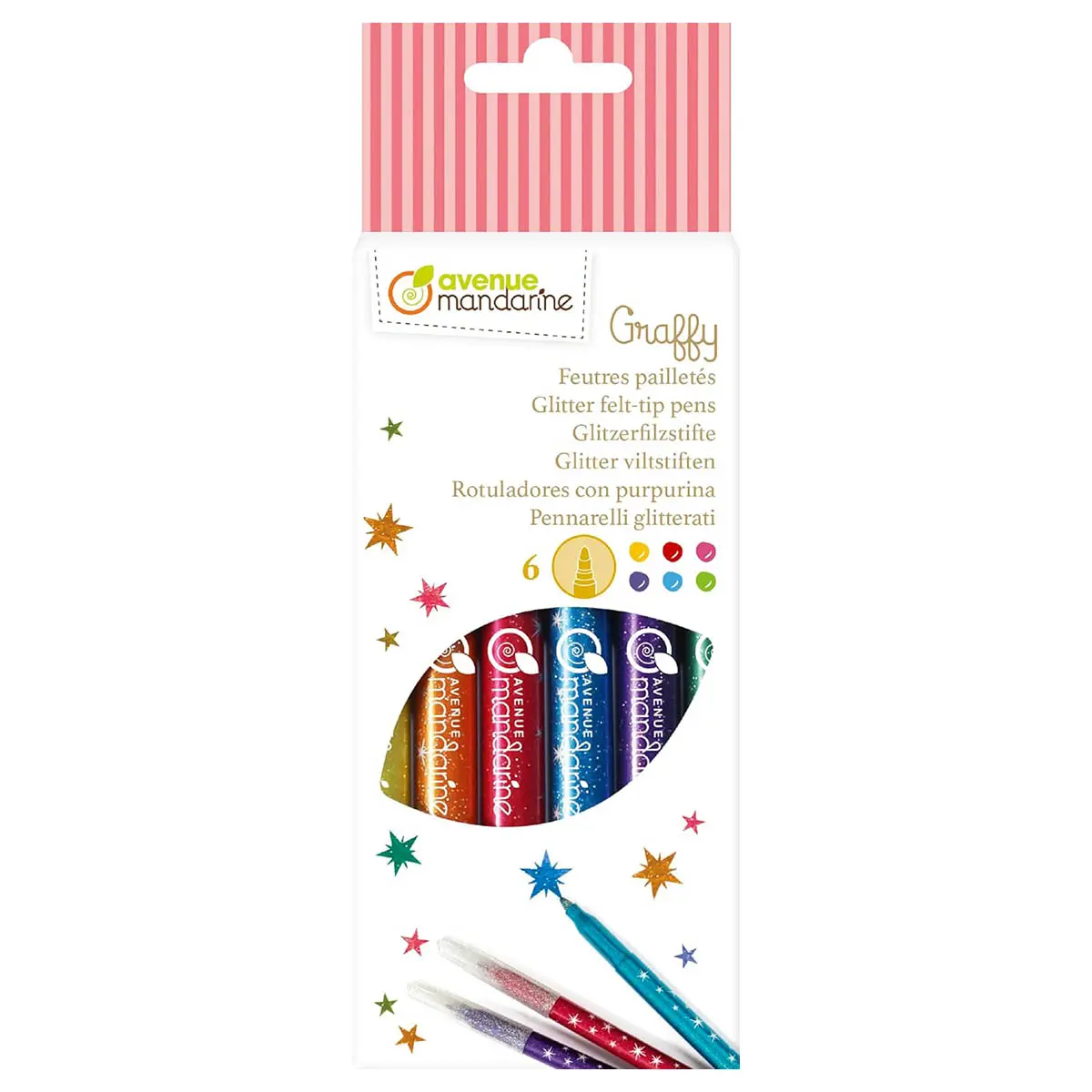 Avenue Mandarine Glitter Felt-Tip Pens (6 Pack) 1