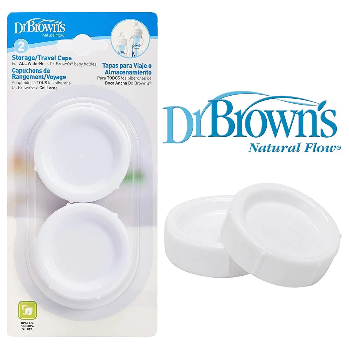 Dr Brown's Travel Caps For Wide Neck Bottles (Pack Of 2) 1