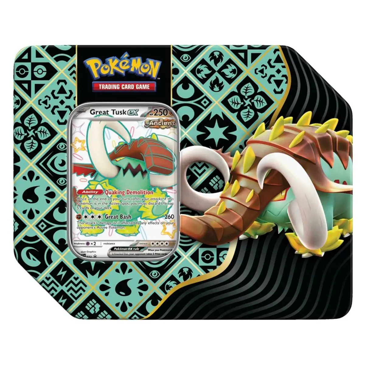 Pokémon Tcg: Scarlet & Violet 4.5: Paldean Fates Great Tusk Tin (5 Booster Packs) 1