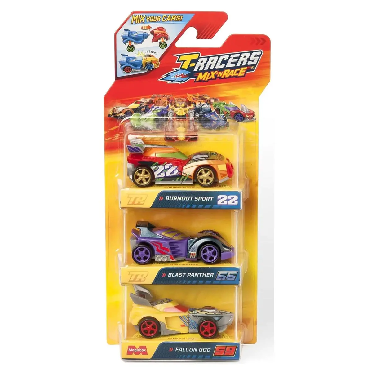T-Racers Mix 'N Race Cars - Burnout Sport - Blast Panther - Falcon God (3 Pack) 1
