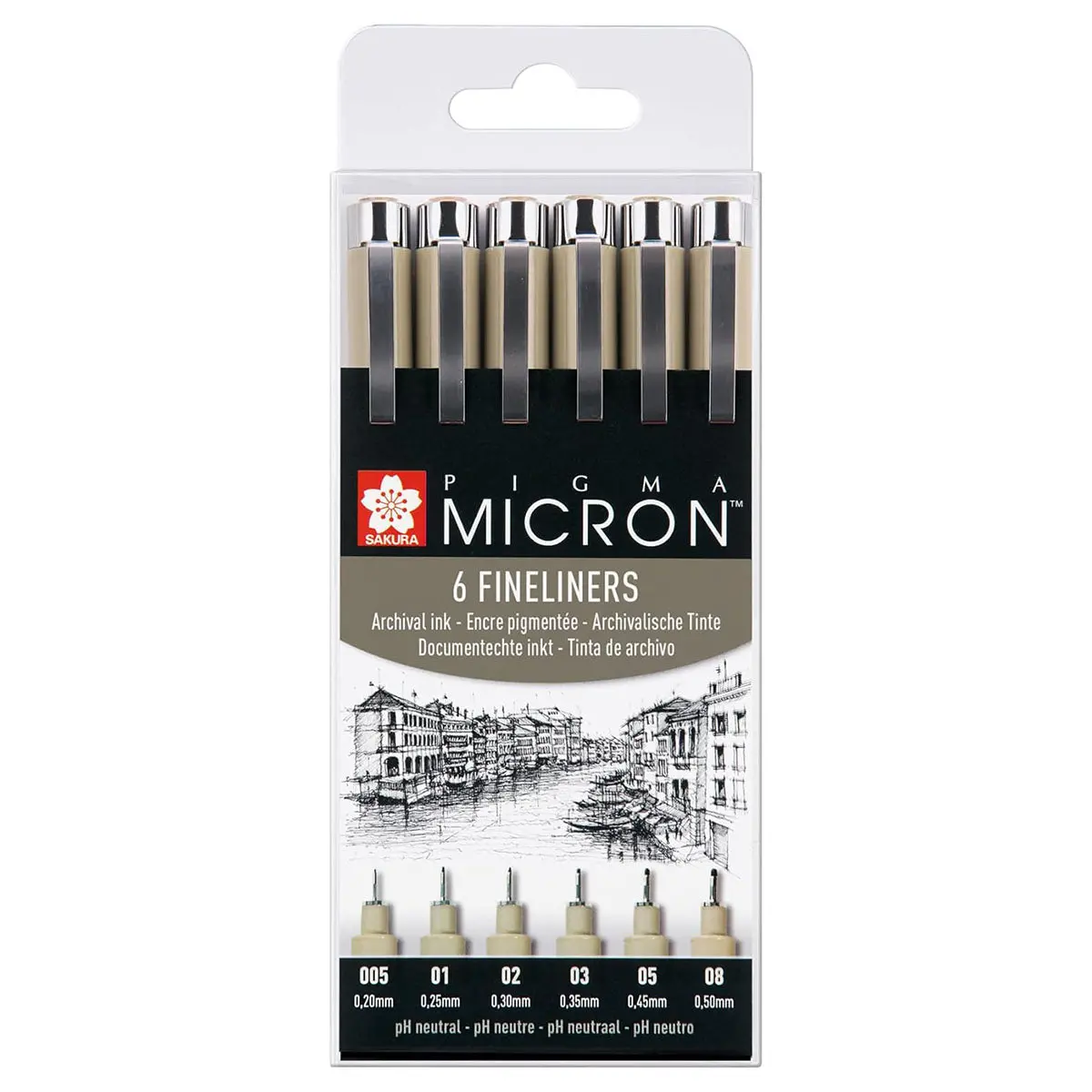 Sakura Pigma Micron Fineliner Set 6 Sizes, Black 1