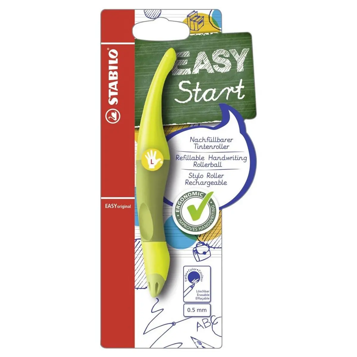Stabilo Easyoriginal Refillable Handwriting Rollerball Pen Lime/Green Left Handed Grip 1