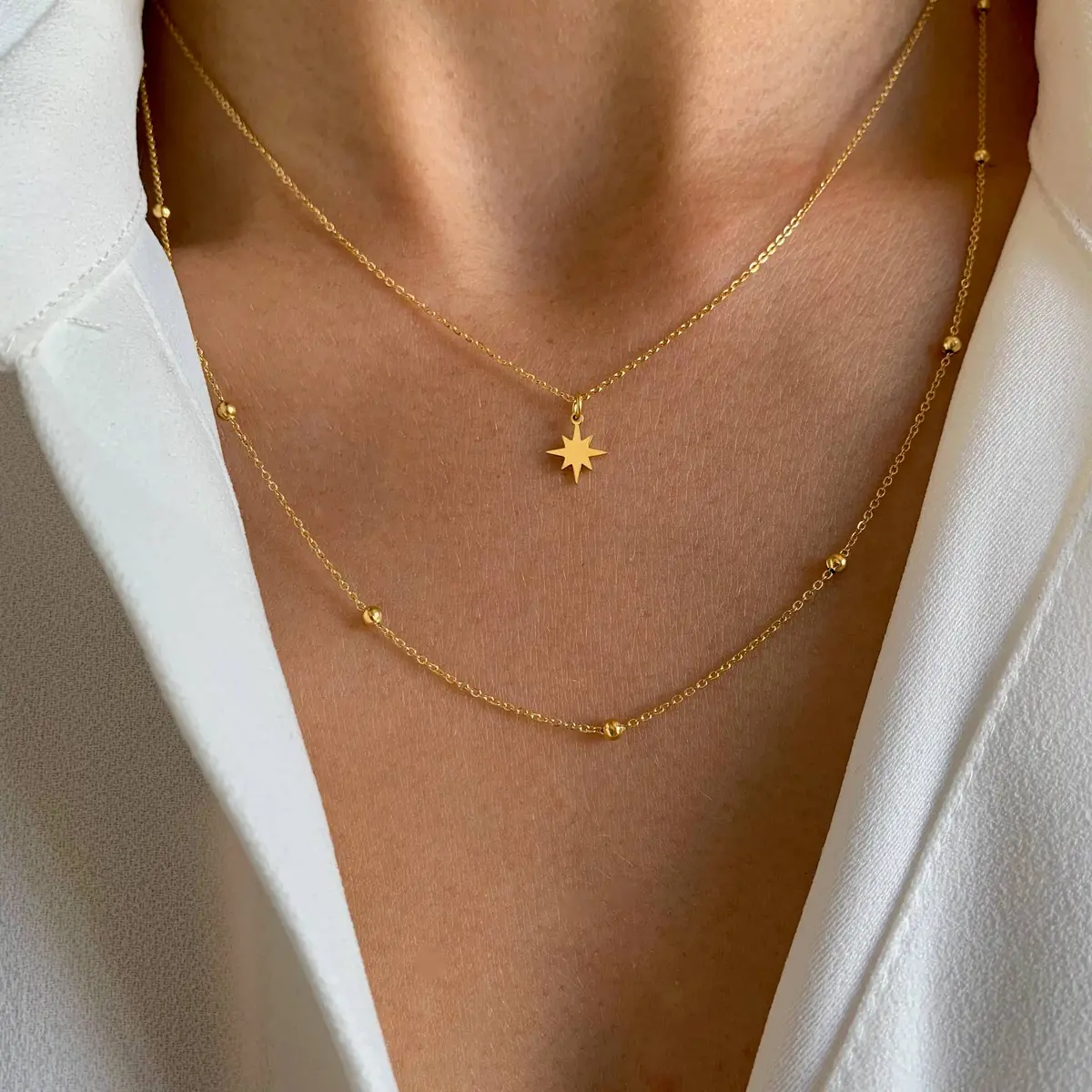 Victoire Collection - Stainless Steel Ball Chain Star Pendant Necklace 1