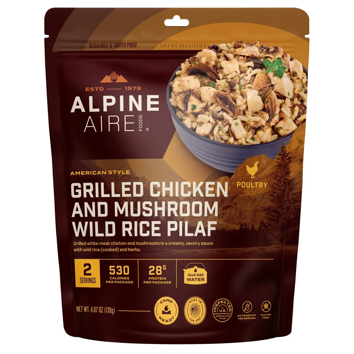 Alpineaire Grilled Chicken & Mushroom Wild Rice Pilaf Freeze-Dried Meal 1