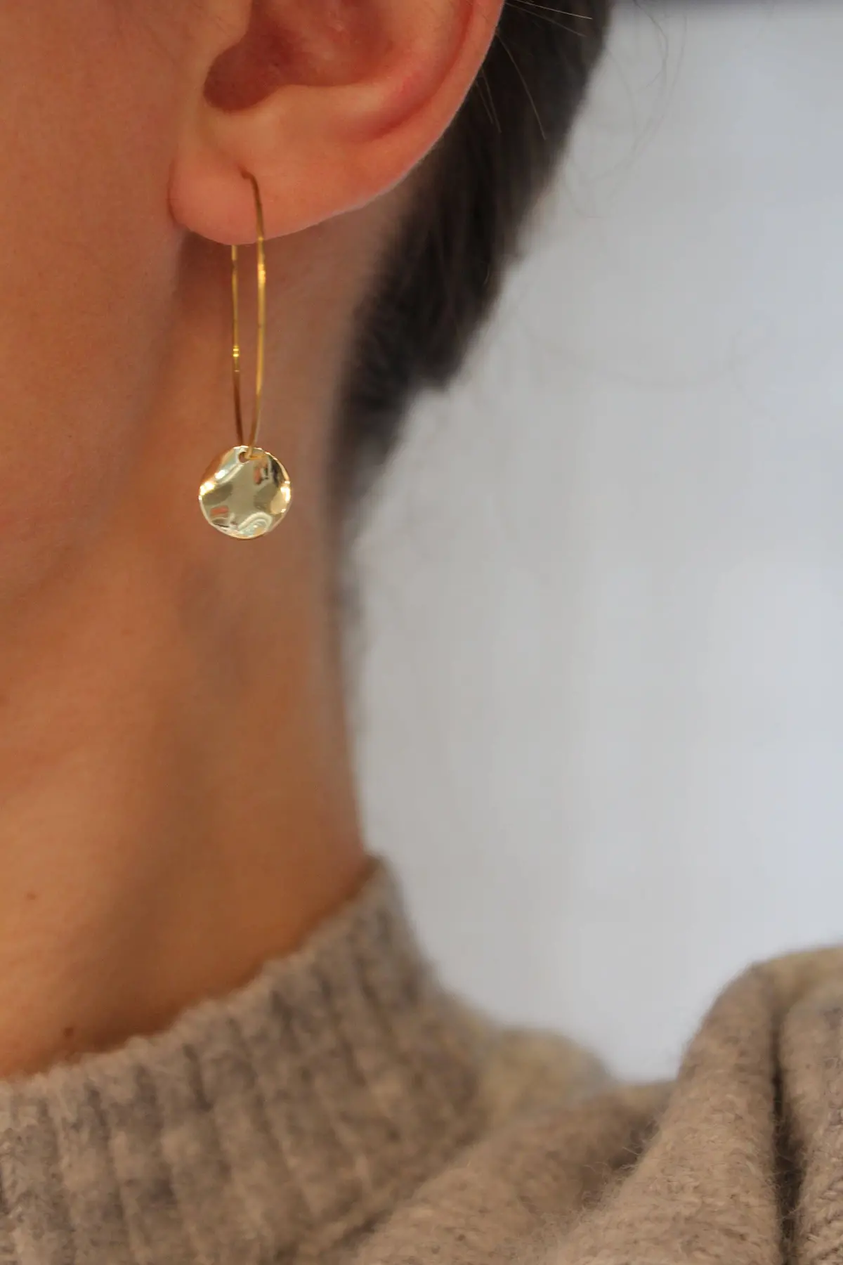 Victoire Collection Gold Plated Hoop Earrings Round Gold Pendant 2