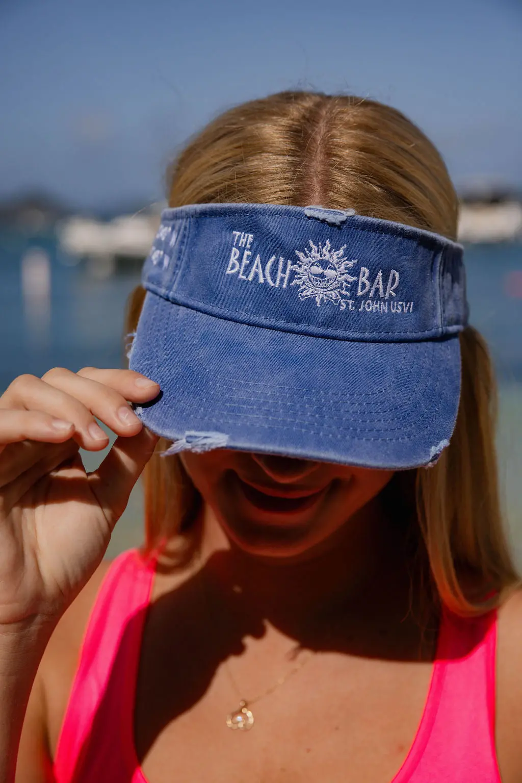 Beach Bar Distressed Visor- Denim 1
